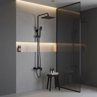 Columna Ducha monomando 3 vías VERDASCO CUADRADA de 96-136 cm NEGRO mate