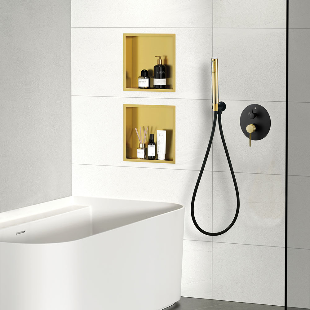 Hornacina Nicho de empotrar cuadrada de 30 x 30 cm ORO cepillado