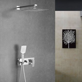 Grifo Empotrado de Ducha equipo de pared monomando QUEVEDO cuadrado CROMO brillo