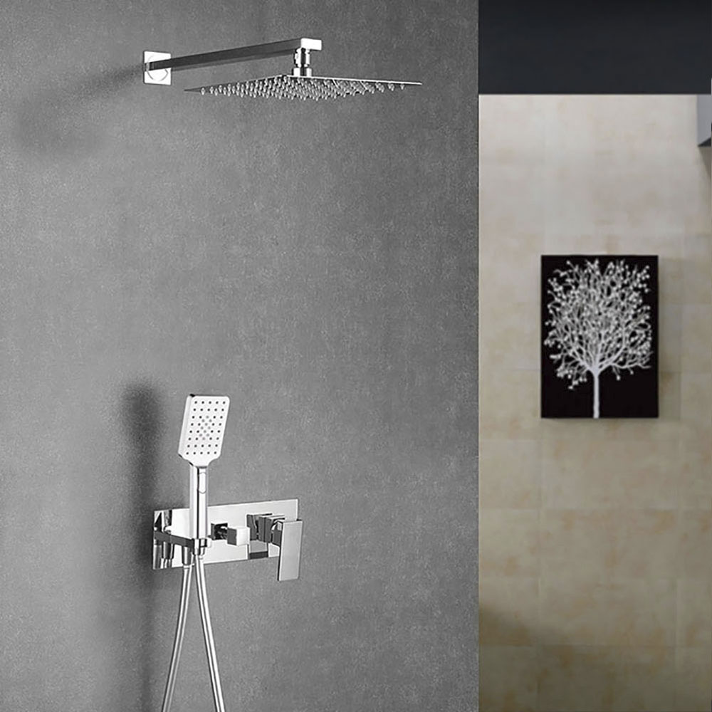 Grifo Empotrado de Ducha equipo de pared monomando QUEVEDO cuadrado CROMO brillo