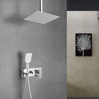 Grifo Empotrado de Ducha equipo de techo monomando QUEVEDO cuadrado CROMO brillo