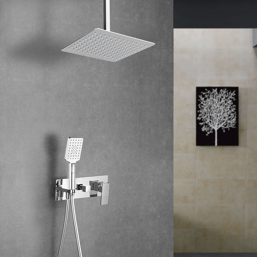 Grifo Empotrado de Ducha equipo de techo monomando QUEVEDO cuadrado CROMO brillo