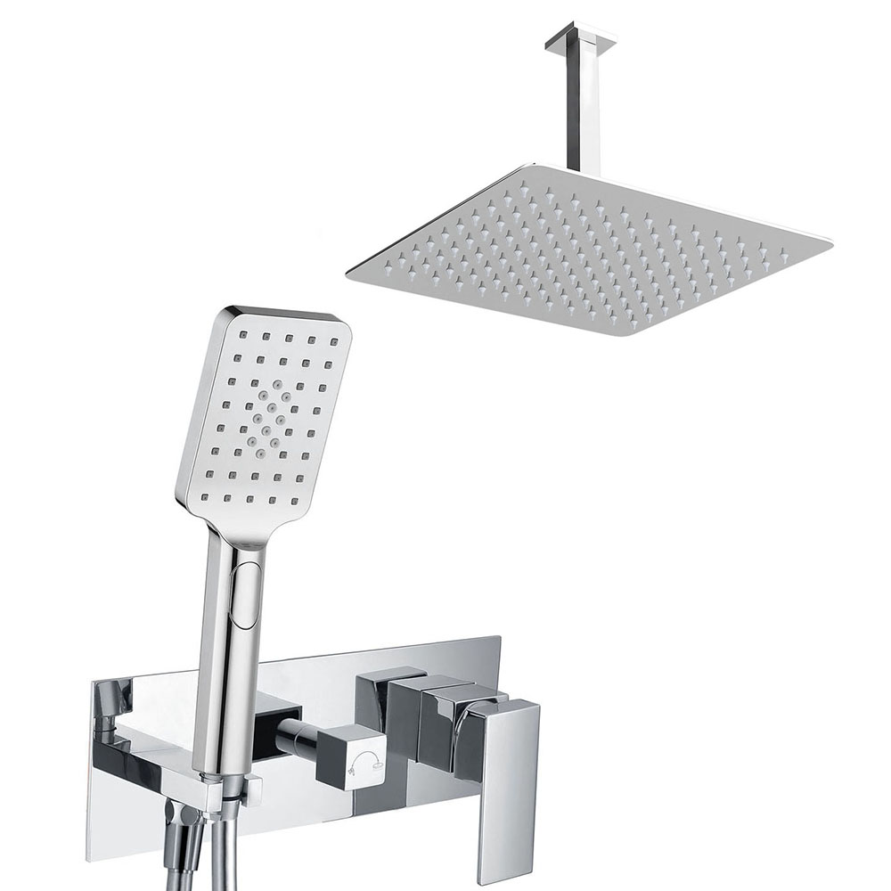 Grifo Empotrado de Ducha equipo de techo monomando QUEVEDO cuadrado CROMO brillo - Imagen 2