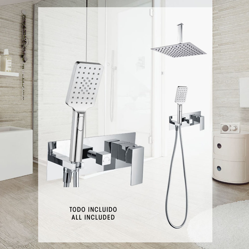 Grifo Empotrado de Ducha equipo de techo monomando QUEVEDO cuadrado CROMO brillo - Imagen 7