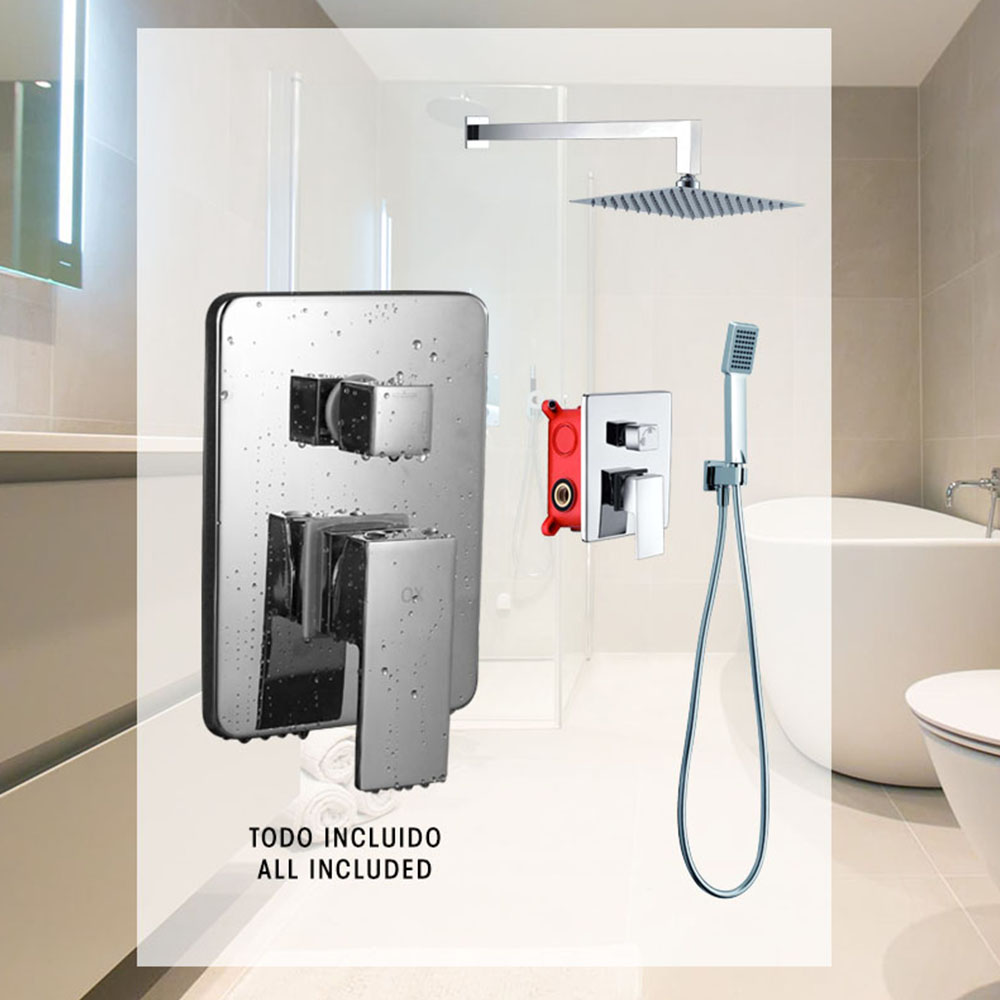 Grifo Empotrado de Ducha equipo de pared monomando CASILLAS cuadrado CROMO brillo - Imagen 6