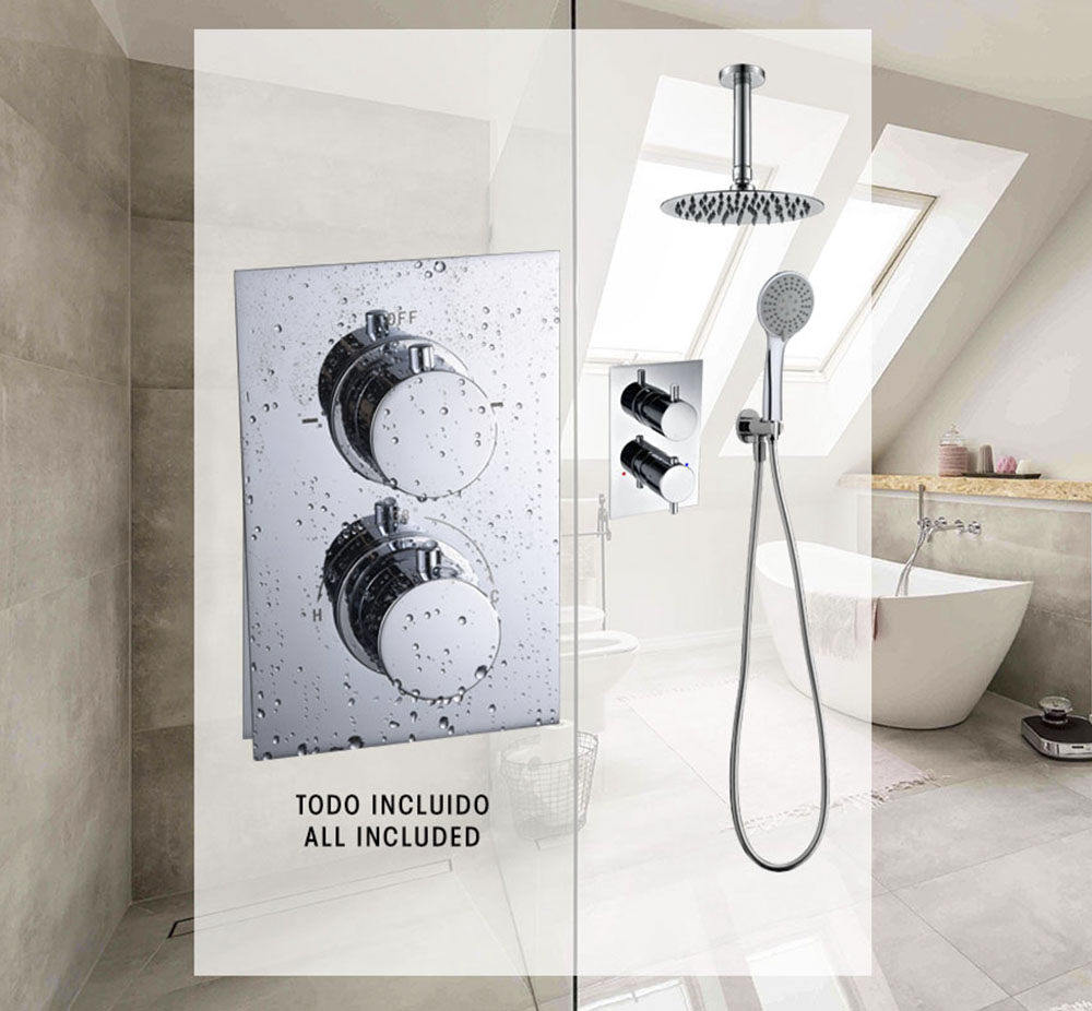 Grifo Empotrado de Ducha equipo de techo termostático PONCE CROMO brillo - Imagen 9