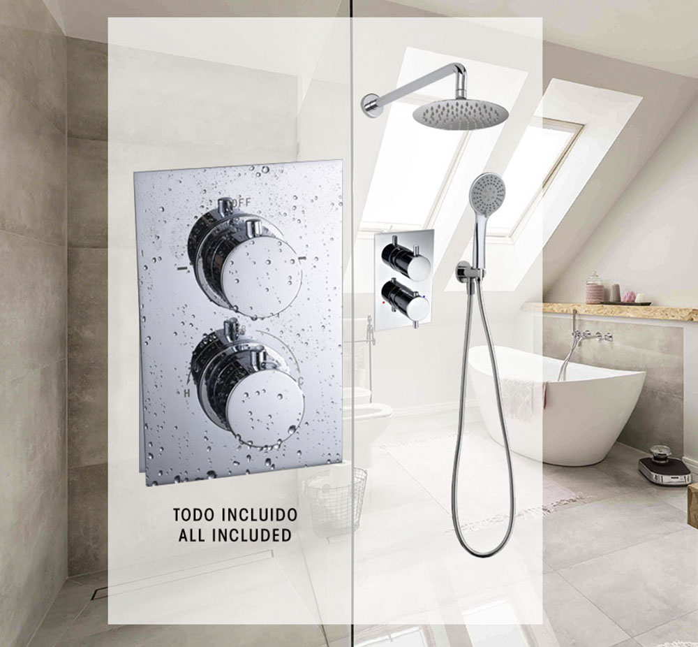 Grifo Empotrado de Ducha equipo de pared termostático PONCE CROMO brillo - Imagen 7
