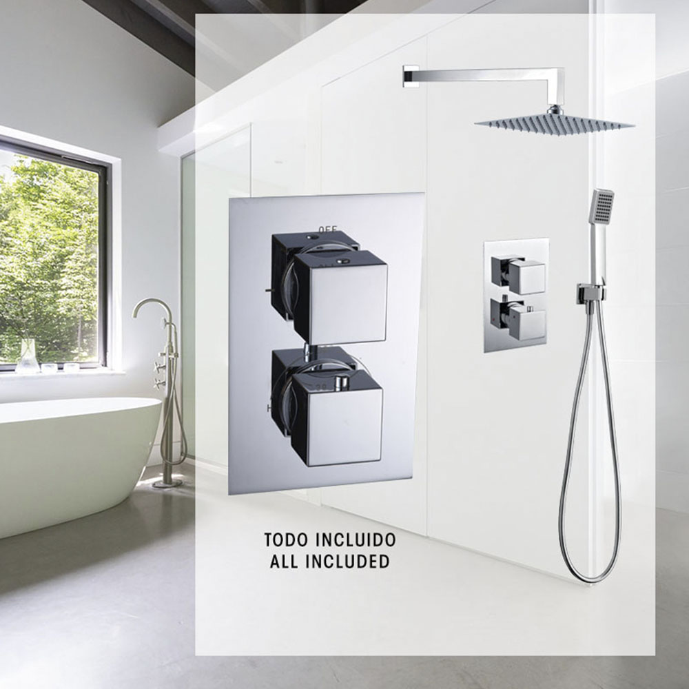 Grifo Empotrado de Ducha equipo de pared termostático ABELLAN CROMO brillo - Imagen 8