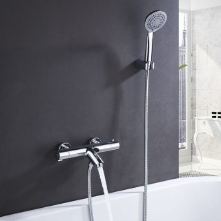 Grifo Salida Bañera con soporte de ducha termostático BRAVO CROMO brillo