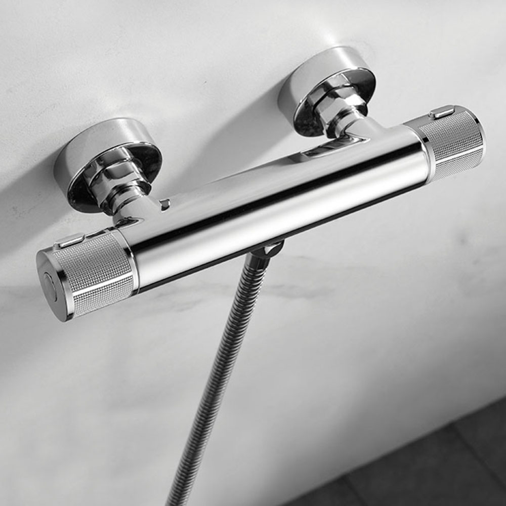 Grifo Columna Ducha con manetas grafiladas termostático ALONSO CROMO brillo