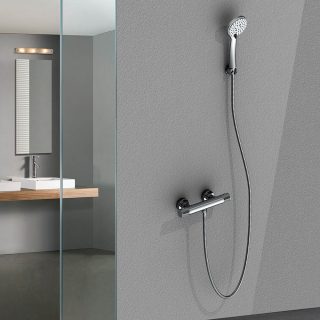 Grifo de Ducha con manetas grafiladas termostático ALONSO CROMO brillo