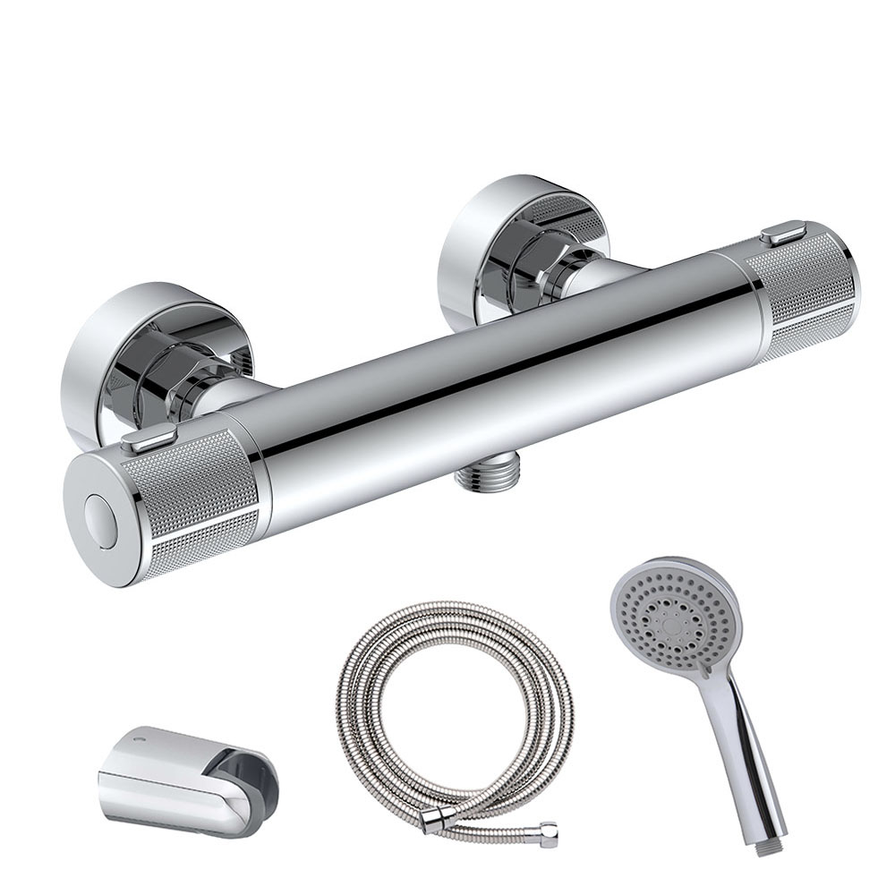 Grifo de Ducha con manetas grafiladas termostático ALONSO CROMO brillo - Imagen 2