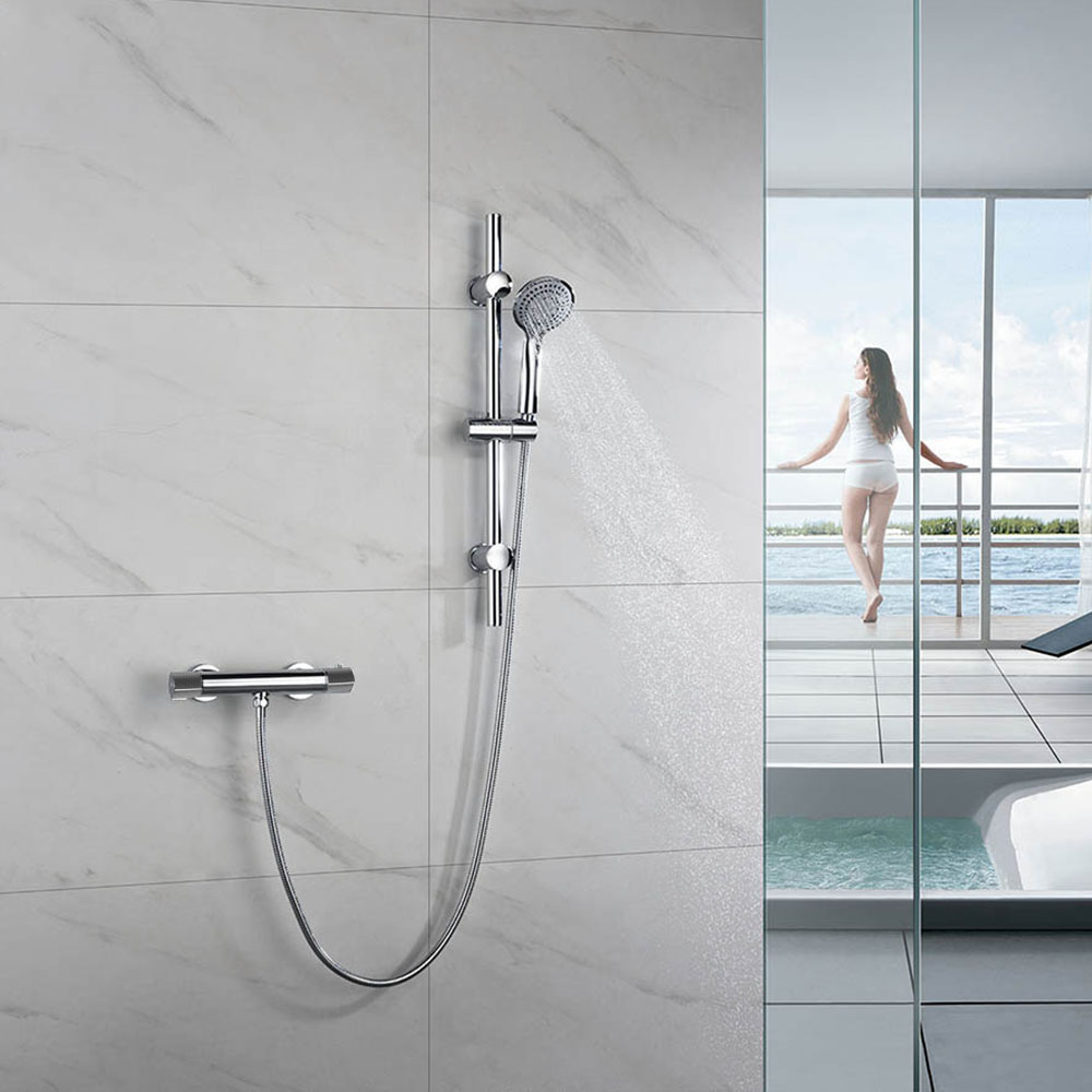 Grifo Columna Ducha con manetas grafiladas termostático ALONSO CROMO brillo - Imagen 8