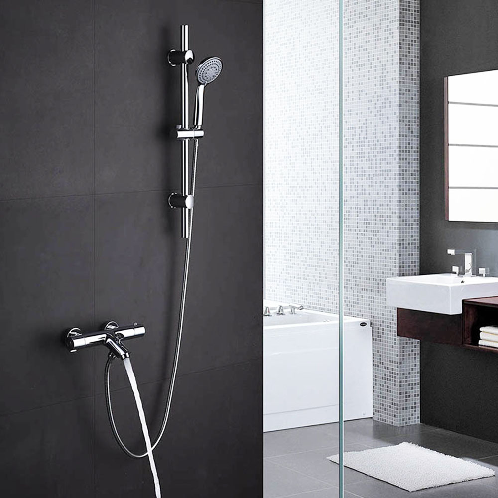 Grifo Salida Bañera con barra de ducha termostático BRAVO CROMO brillo