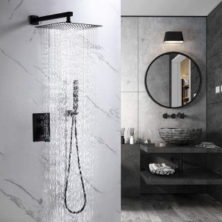 Grifo Empotrado de Ducha equipo de pared monomando CASILLAS cuadrado NEGRO mate