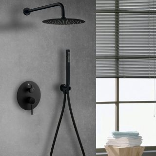 Grifo Empotrado de Ducha equipo de pared monomando VALDES redondo NEGRO mate