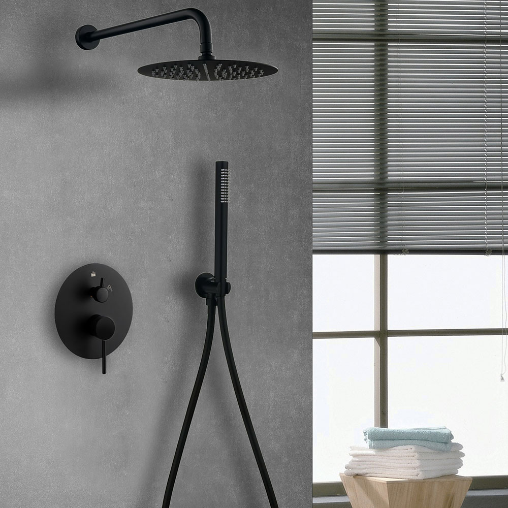 Grifo Empotrado de Ducha equipo de pared monomando VALDES redondo NEGRO mate