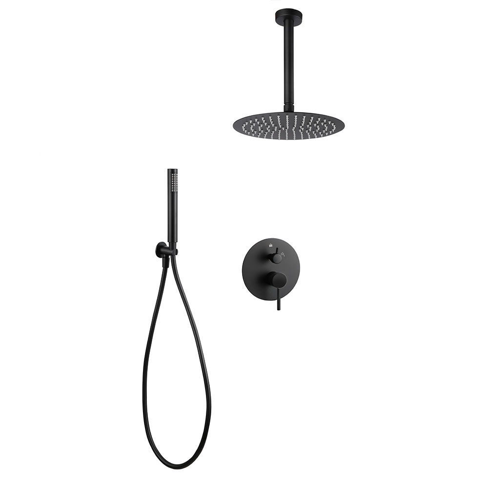 Grifo Empotrado de Ducha equipo de techo monomando VALDES redondo NEGRO mate - Imagen 7