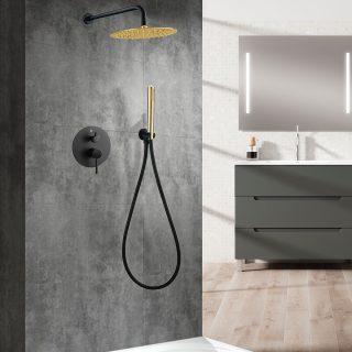 Grifo Empotrado de Ducha equipo de pared monomando VALDES redondo NEGRO ORO