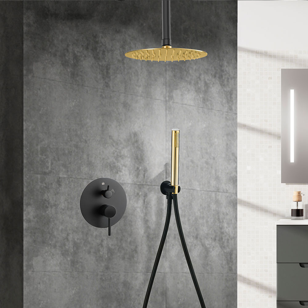 Grifo Empotrado de Ducha equipo de techo monomando VALDES redondo NEGRO ORO