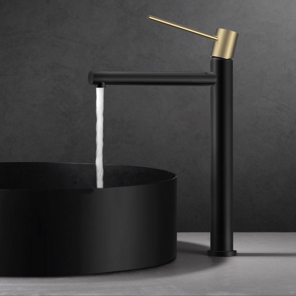 Grifo de Lavabo Alto monomando ZUÑIGA NEGRO ORO mate