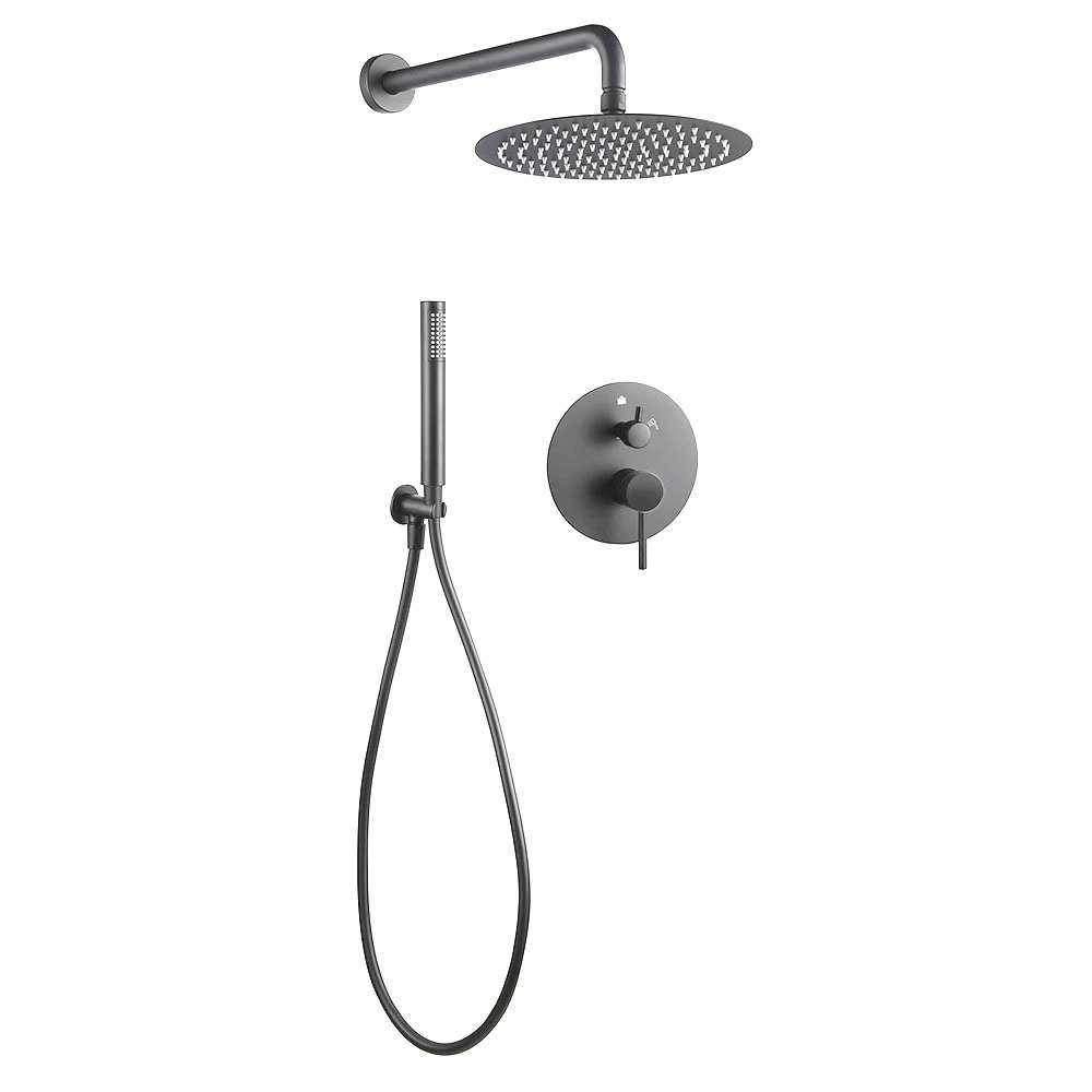 Grifo Empotrado de Ducha equipo de pared monomando redondo GUN METAL mate - Imagen 7