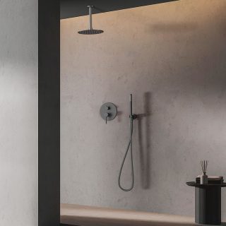 Grifo Empotrado de Ducha equipo de techo monomando redondo GUN METAL mate