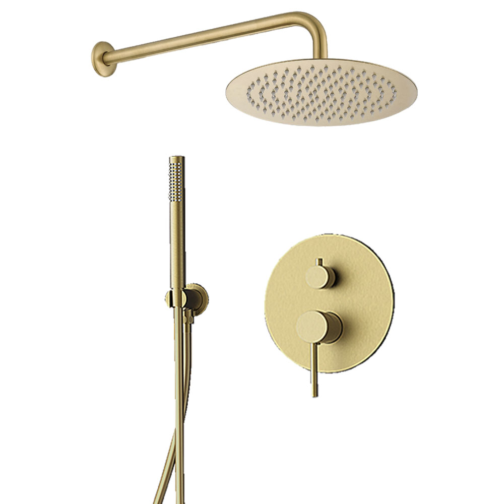 Grifo Empotrado de Ducha equipo de pared monomando redondo ORO CEPILLADO ORO mate - Imagen 2