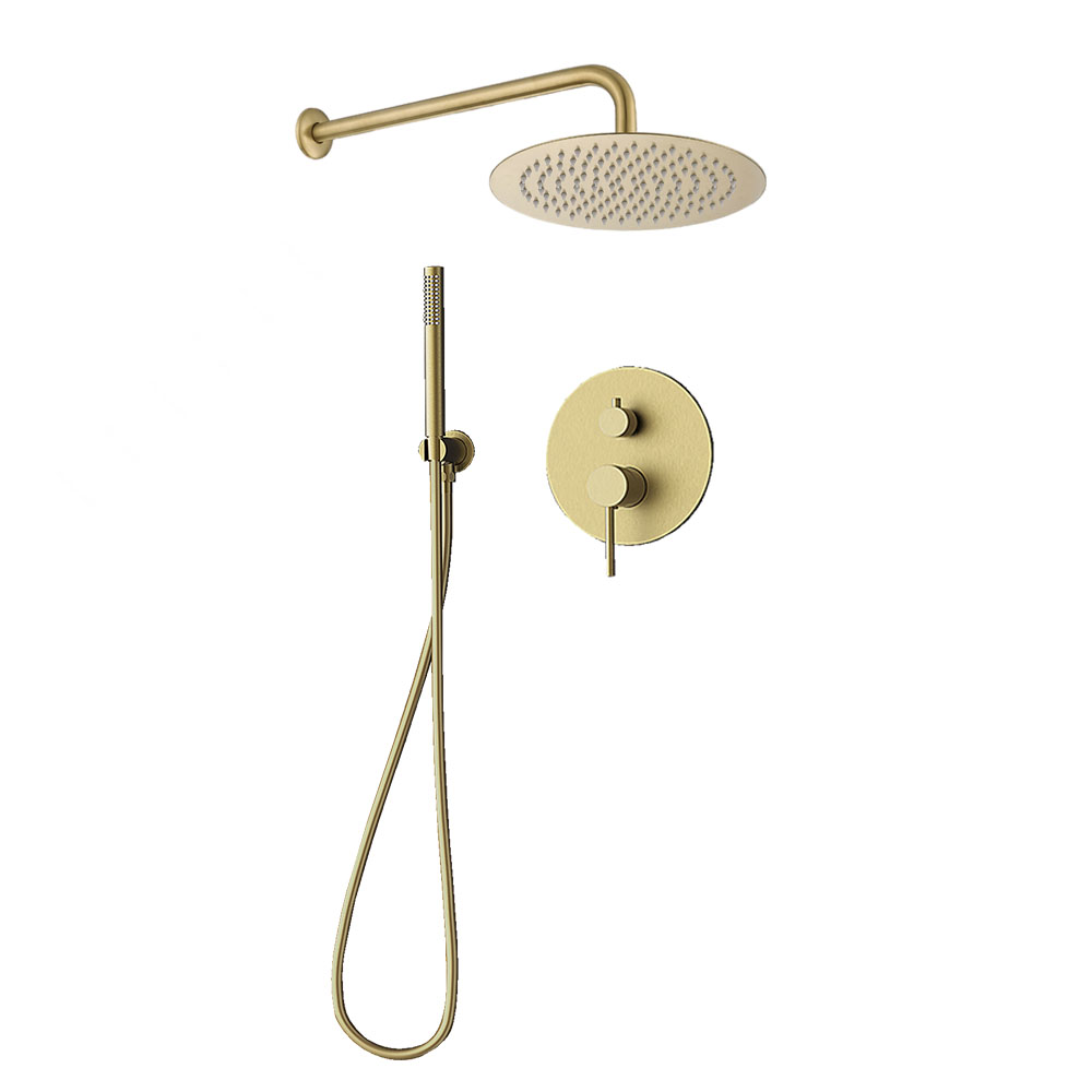 Grifo Empotrado de Ducha equipo de pared monomando redondo ORO CEPILLADO ORO mate - Imagen 7