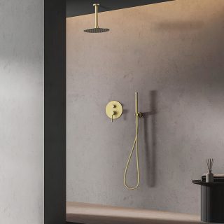 Grifo Empotrado de Ducha equipo de techo monomando redondo ORO CEPILLADO ORO mate
