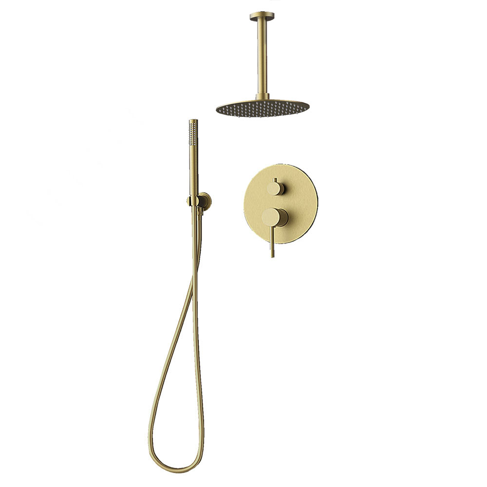 Grifo Empotrado de Ducha equipo de techo monomando redondo ORO CEPILLADO ORO mate - Imagen 7