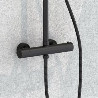 Grifo Columna Ducha termostático redondo NEGRO mate