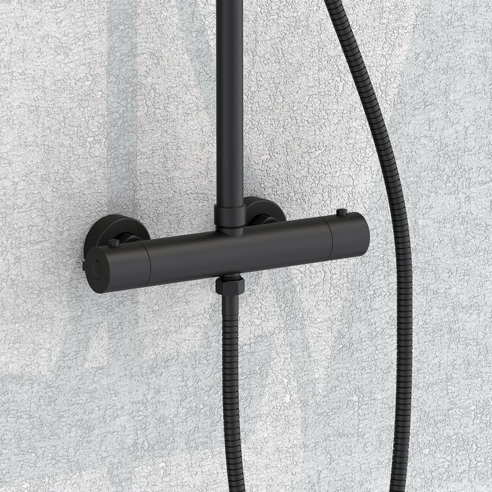 Grifo Columna Ducha termostático redondo NEGRO mate