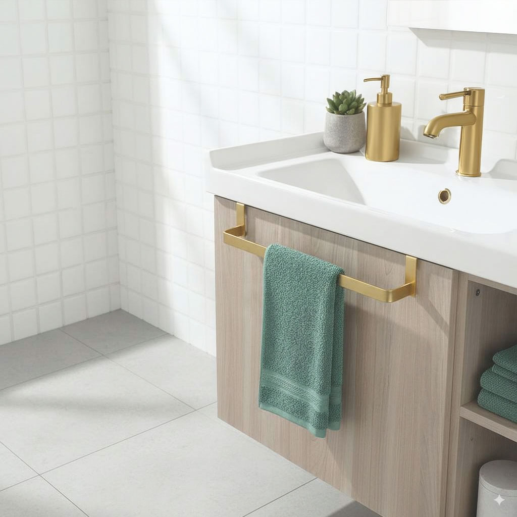 Toallero sin taladros de 36 cm ORO CEPILLADO - Imagen 6