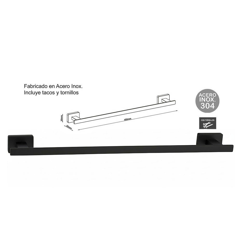 Toallero de barra SERRANO de 45 cm negro mate - Imagen 2