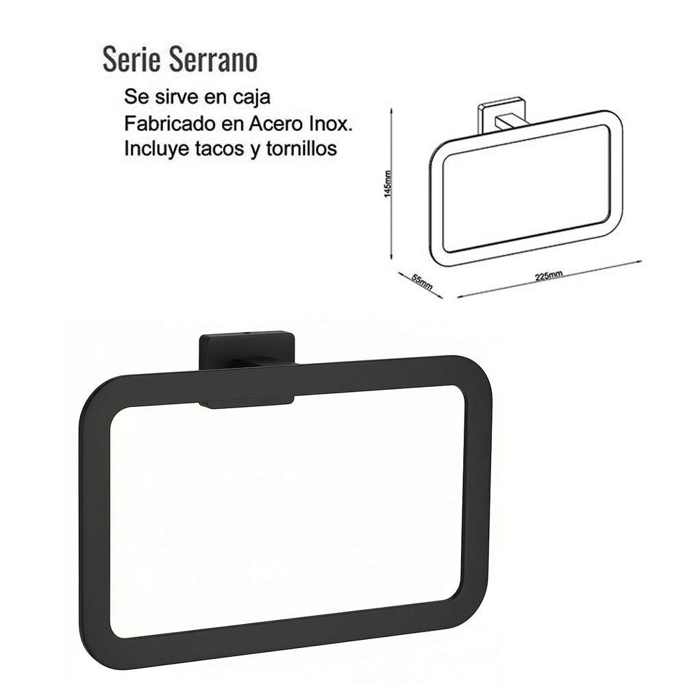 Toallero de anilla SERRANO de 22 cm negro mate - Imagen 2