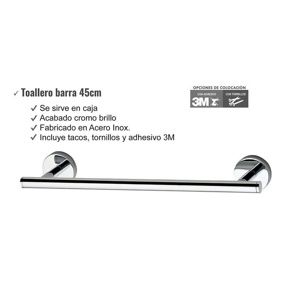 Toallero de barra MEDINA de 45 cm CROMO brillo - Imagen 2
