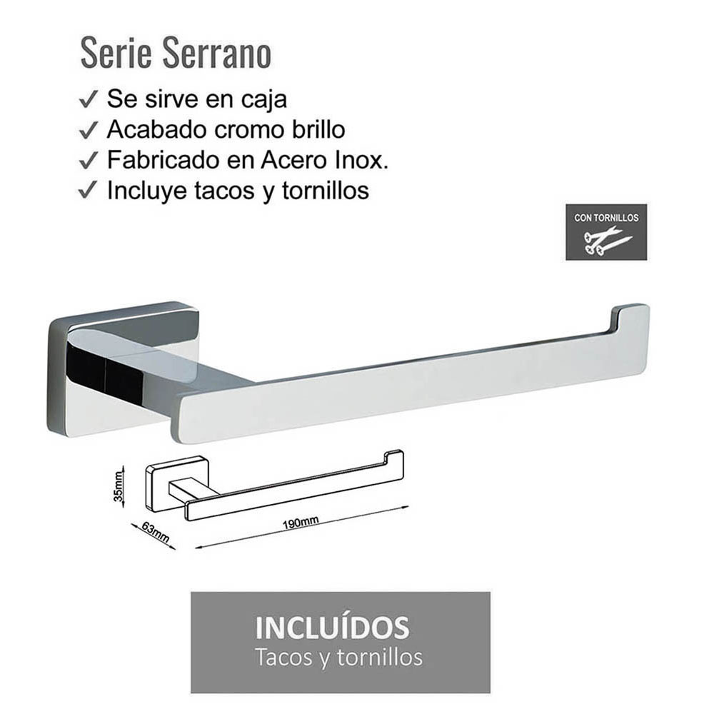 Portarrollos SERRANO de 19 cm CROMO brillo - Imagen 2