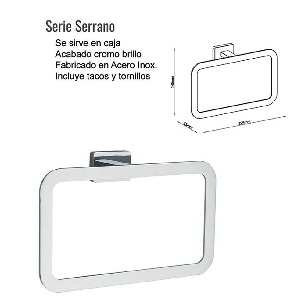 Toallero de anilla SERRANO de 22 cm CROMO brillo - Imagen 2
