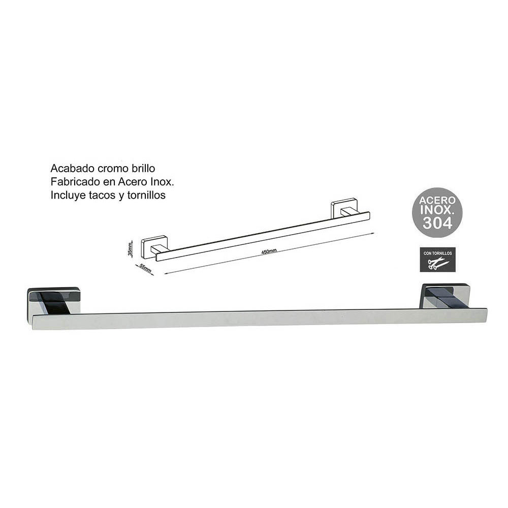 Toallero de barra SERRANO de 45 cm CROMO brillo - Imagen 2