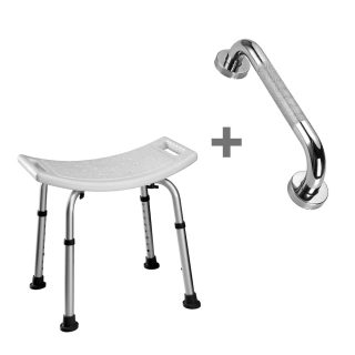 Pack banqueta ducha cuadrada y asa seguridad 30 CROMO