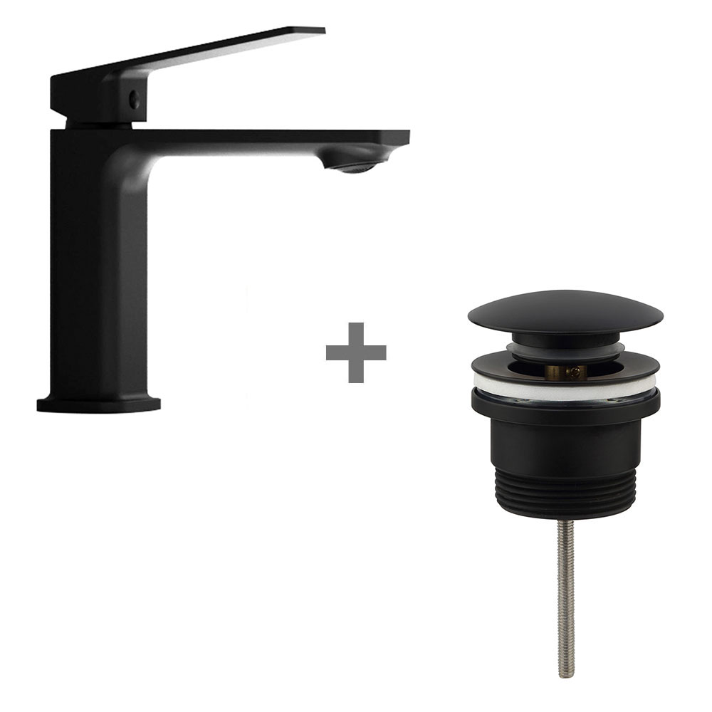 Pack grifo y clic clac monomando ATICA NEGRO mate