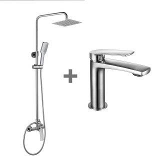 Pack columna y grifo monomando UGO cuadrada CROMO brillo