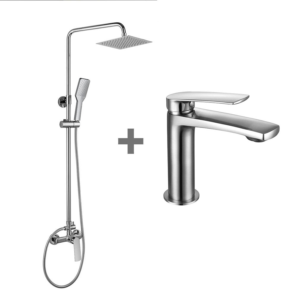 Pack columna y grifo monomando UGO cuadrada CROMO brillo