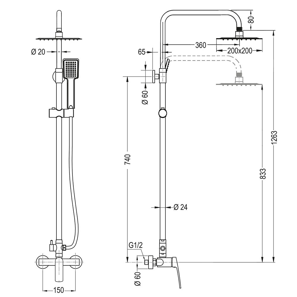 Pack columna y grifo monomando UGO cuadrada CROMO brillo - Imagen 9