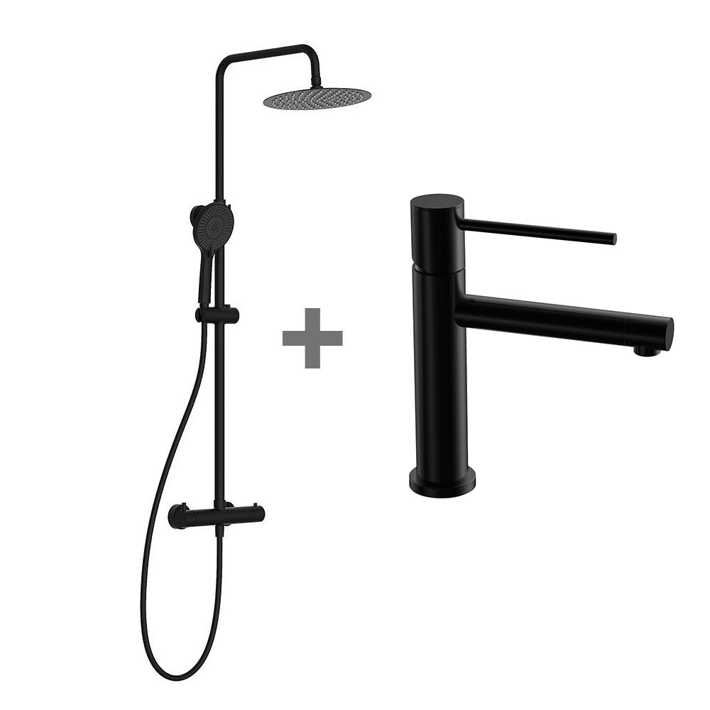 Pack columna y grifo monomando ZUÑIGA negro mate