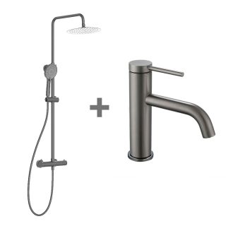 Pack columna y grifo monomando REYES GUN METAL mate