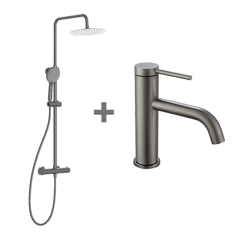 Pack columna y grifo monomando REYES GUN METAL mate