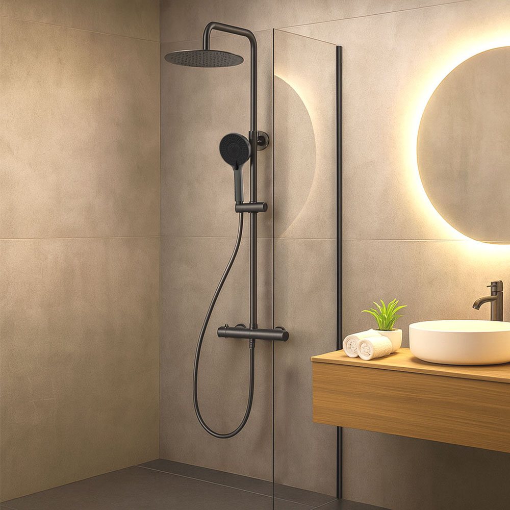 Pack columna y grifo monomando REYES GUN METAL mate - Imagen 6