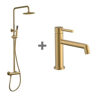 Pack columna y grifo Lavabo monomando ORO oro cepillado